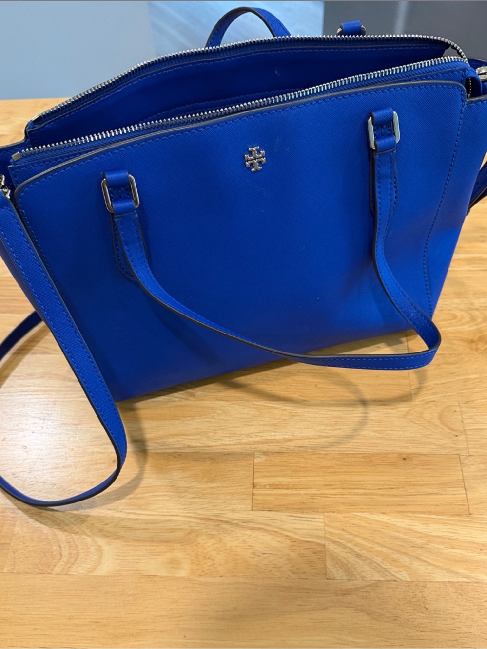 Tory Burch cobalt blue Saffiano crossbody tote